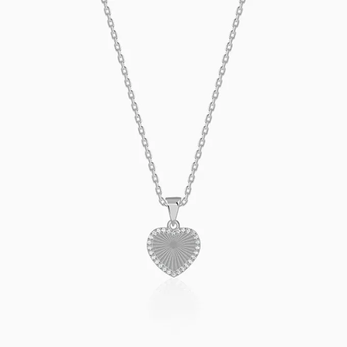 Silver Heart Ray Pendant With Link Chain