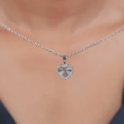 Silver Heart Ray Pendant With Link Chain