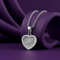 Silver Heart Ray Pendant With Link Chain