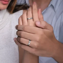 Silver Heartbeat Couple Rings
