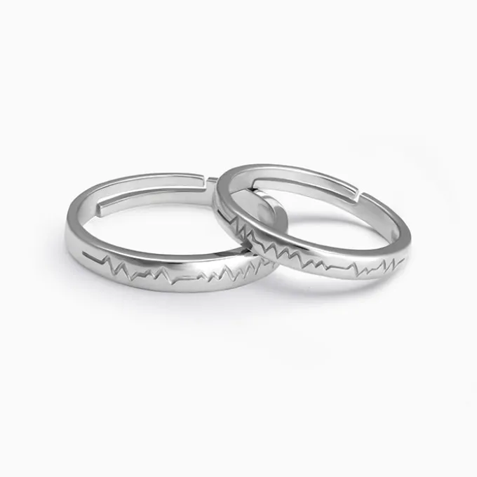 Silver Heartbeat Couple Rings