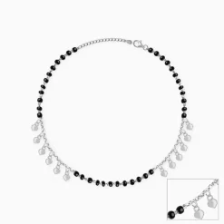 Silver Hearts & Black Beads Anklet