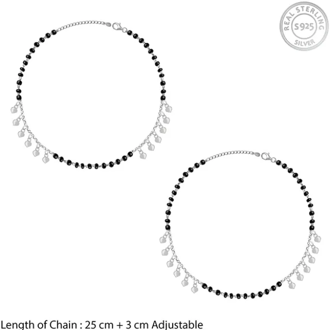 Silver Hearts & Black Beads Anklet