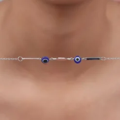 Silver Hindi Initial Evil Eye Bracelet
