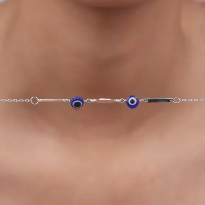 Silver Hindi Initial Evil Eye Bracelet