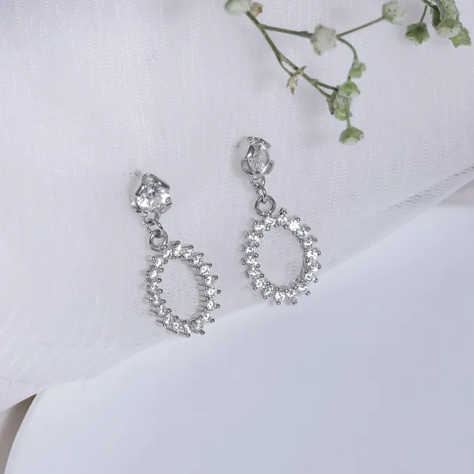 Silver Hollow Zircon Drop Studs