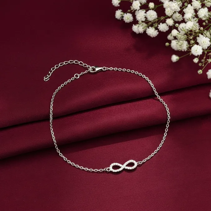 Silver Infinity Zircon Anklet