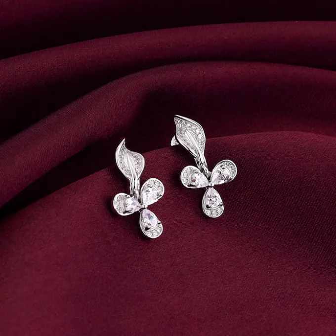 Silver Iris Flower Earrings