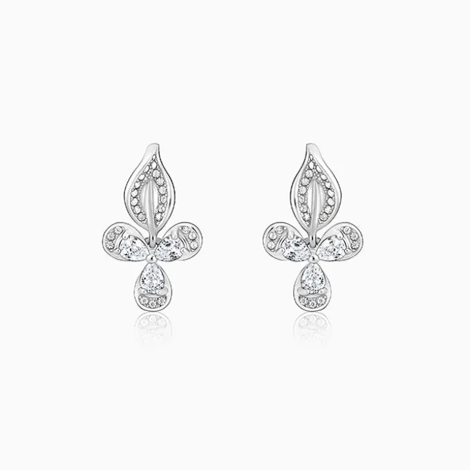 Silver Iris Flower Earrings