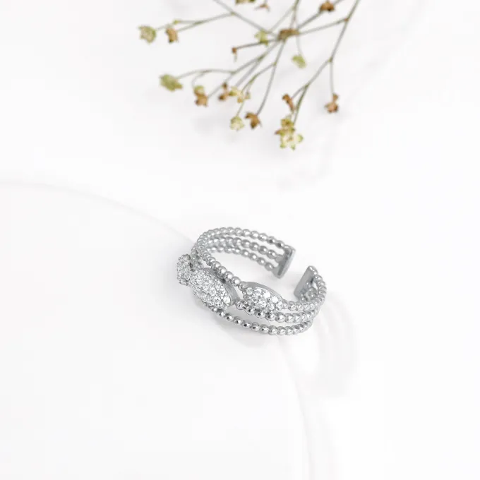 Silver Layered Bead Ring