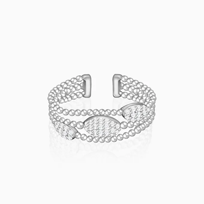Silver Layered Bead Ring