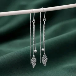 Silver Leaf Bead Sui Dhaga Earrings