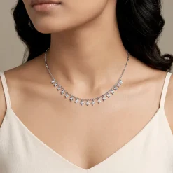 Silver Leaf Fringe Choker Necklace