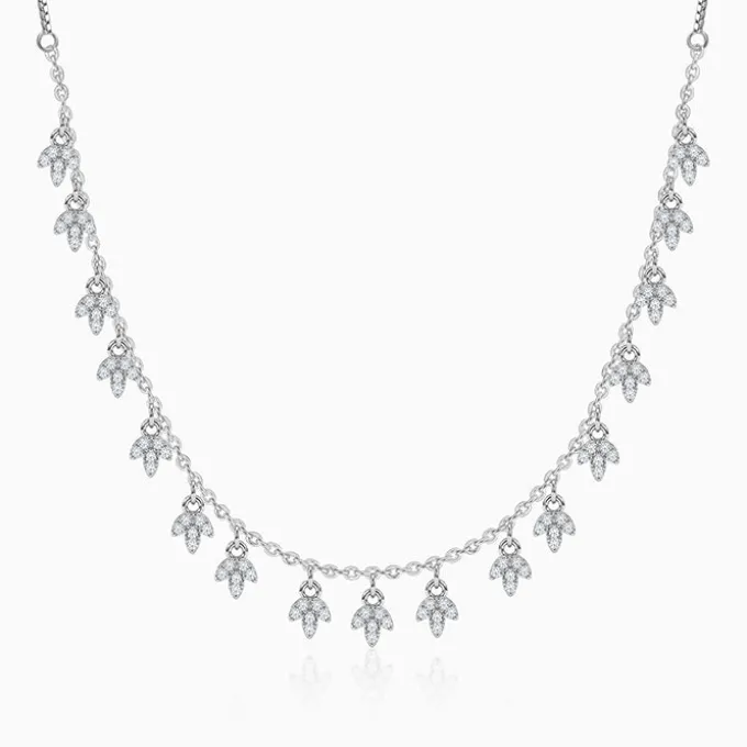Silver Leaf Fringe Choker Necklace