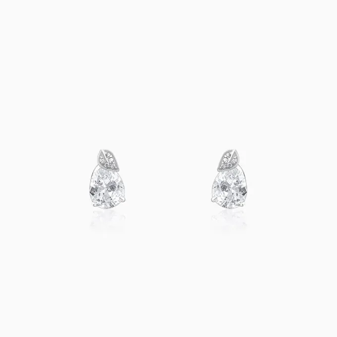 Silver Leafy Teardrop Earrings