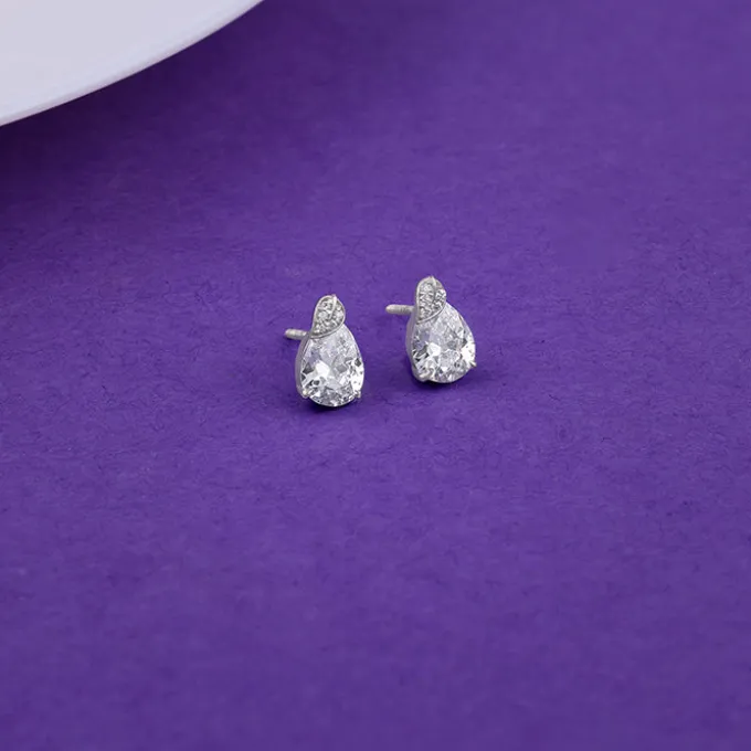 Silver Leafy Teardrop Earrings