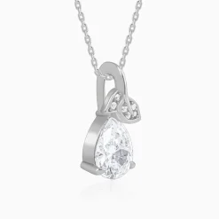 Silver Leafy Teardrop Pendant With Link Chain