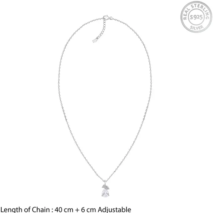 Silver Leafy Teardrop Pendant With Link Chain