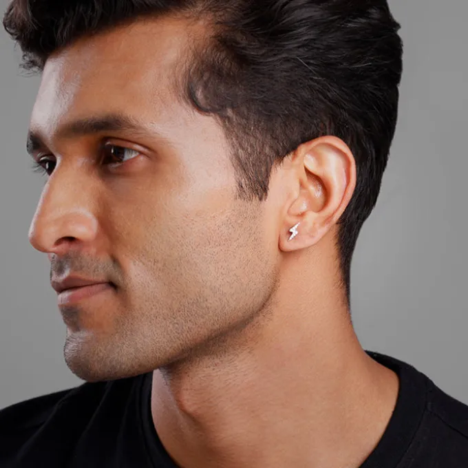 Silver Lightning Spark Stud For Him