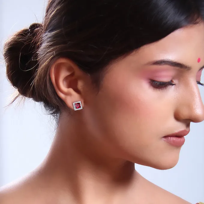 Silver Love Cube Studs