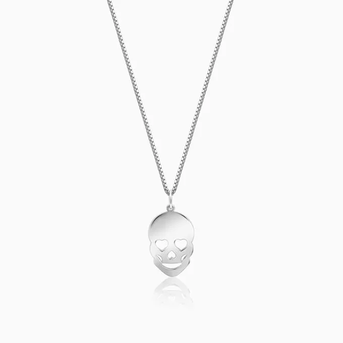Silver Love Skull Pendant with Link Chain For Him