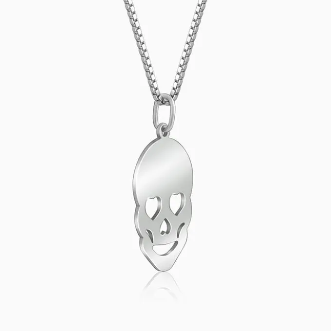 Silver Love Skull Pendant with Link Chain For Him