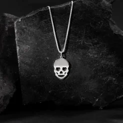 Silver Love Skull Pendant with Link Chain For Him