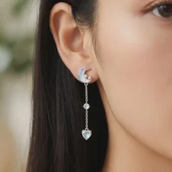 Silver Lunar Love Moonstone Drop Earrings