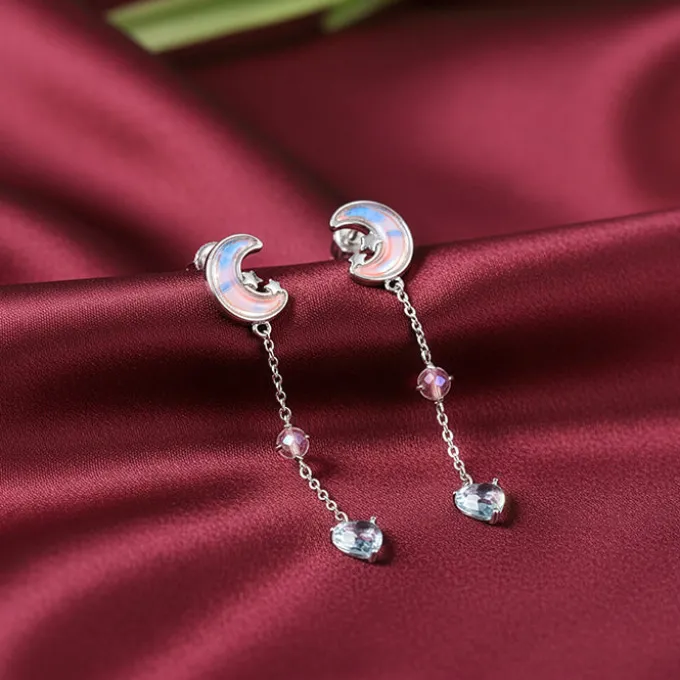 Silver Lunar Love Moonstone Drop Earrings