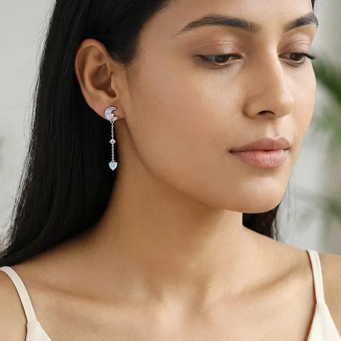 Silver Lunar Love Moonstone Drop Earrings