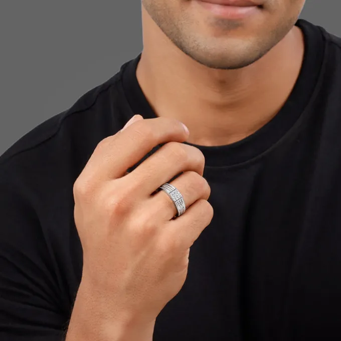 Silver Lustrous Square Ring For Him