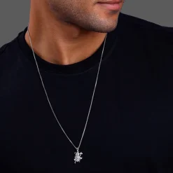 Silver Mahabali Hanuman Pendant with Box Chain For Him