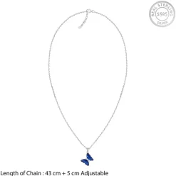 Silver Midnight Blue Butterfly Pendant With Link Chain