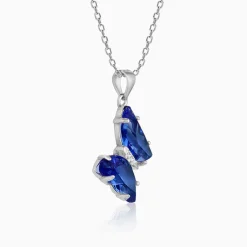 Silver Midnight Blue Butterfly Pendant With Link Chain