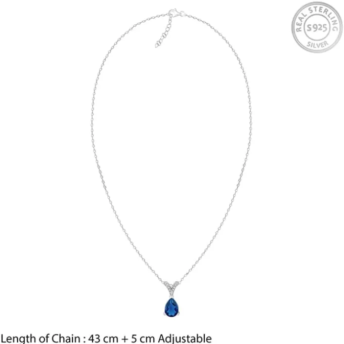 Silver Midnight Blue Pendant With Link Chain