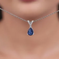 Silver Midnight Blue Pendant With Link Chain