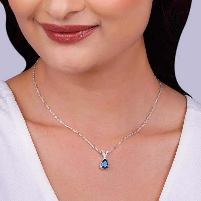 Silver Midnight Blue Pendant With Link Chain