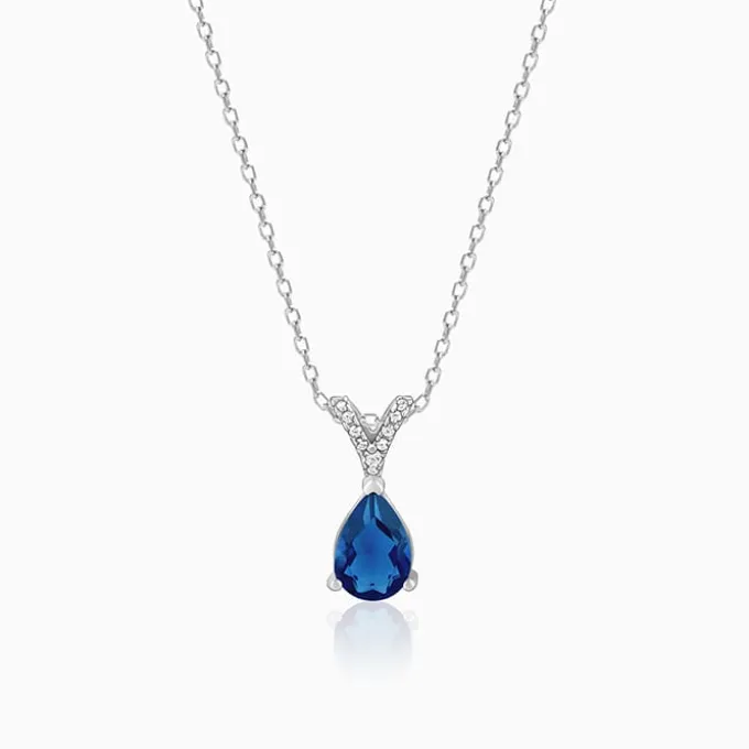 Silver Midnight Blue Pendant With Link Chain