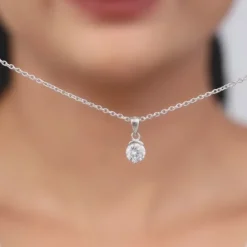 Silver Mini Solitaire Pendant with Link Chain