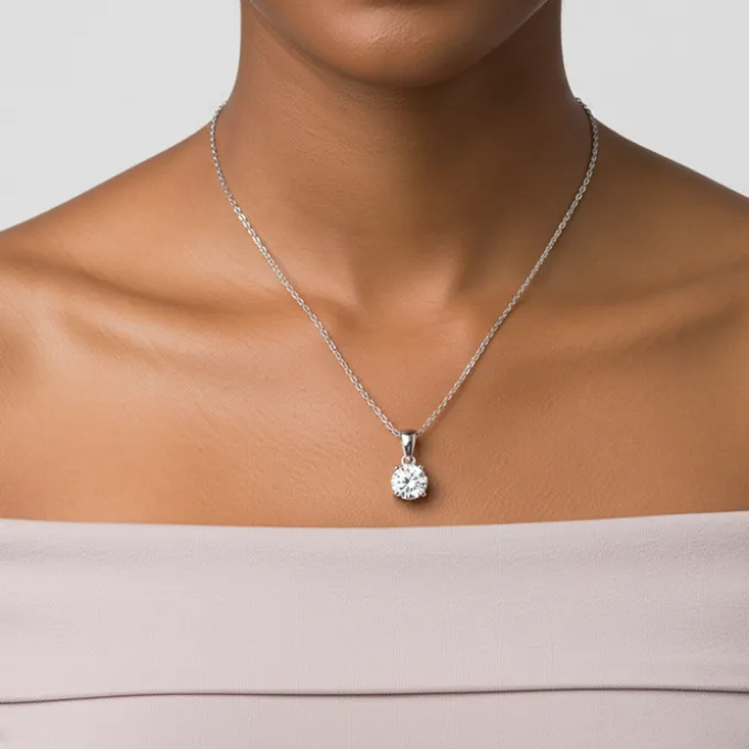 Silver Mini Solitaire Pendant with Link Chain