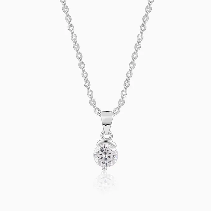 Silver Mini Solitaire Pendant with Link Chain