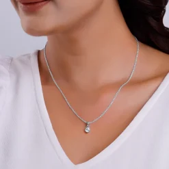 Silver Mini Solitaire Pendant with Link Chain