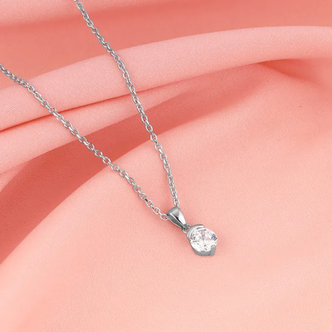 Silver Mini Solitaire Pendant with Link Chain