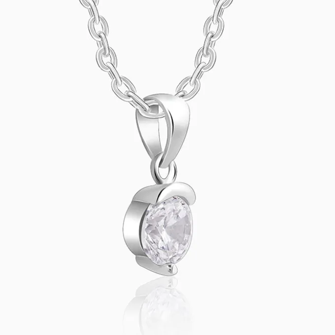 Silver Mini Solitaire Pendant with Link Chain