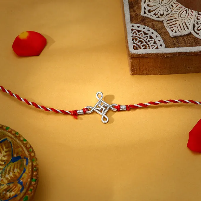 Silver Minimal Swastika Rakhi