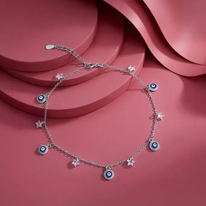 Silver Mystic Evil Eye Anklet