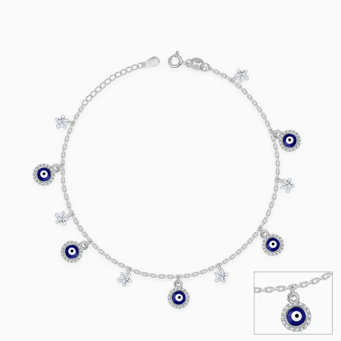 Silver Mystic Evil Eye Anklet