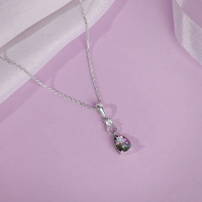 Silver Mystic Topaz Pendant With Link Chain
