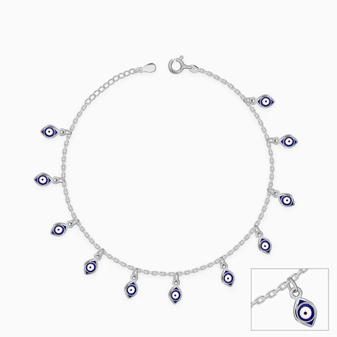Silver Nazar Charm Anklet
