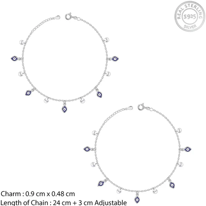 Silver Nazar Charms Anklet